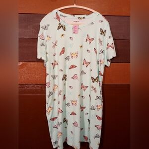 NWOT L/XL Joyspun Green/blue Butterflies & Bumble Bees Dragonflies nightshirt